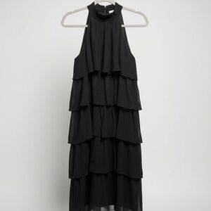 Giorgio Armani Black Label Silk Georgette Tiered Ruffle Cocktail Dress Size 10